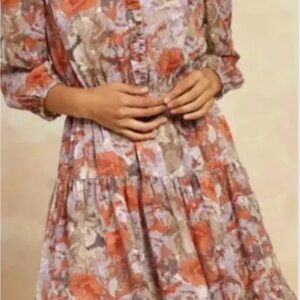 Anthropology Current Air Ruffled Floral Dress Size Medium